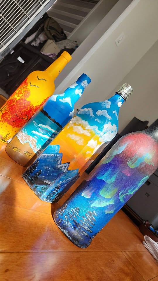 Decorated bottle artwork by Vidhi Shah
